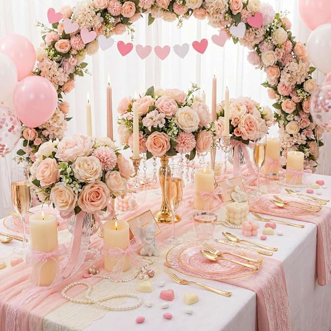 DaYammi 175 Pcs Pink Plastic Plates Dinnerware Set (25 Guests), Pink Disposable Plates, Hammered Party Platos Set Include Dinner Platos, Dessert Plates, Cups, Cutlery for Valentine's Day Party
