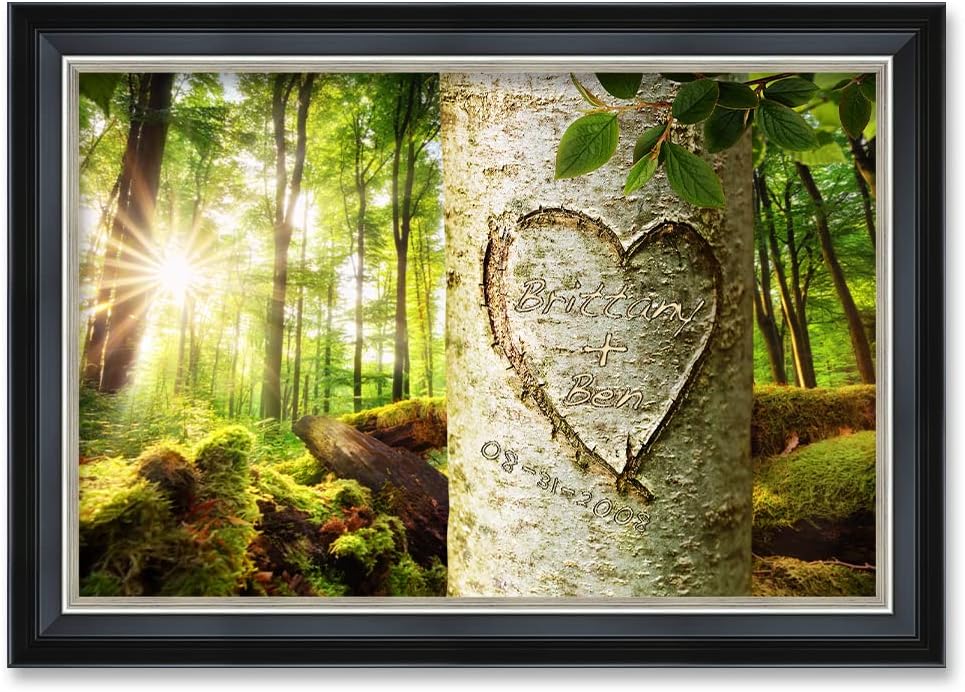 IPIC - Love Evergreen, Personalized Framed Wall Art with Names and Date on, Giclee Prints Framed with Solid Wood, Custom Memorial Gifts for Anniversary. Total Size: 27.25" W x 19.25" H