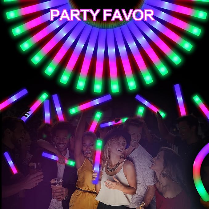 100 Pcs18.5inch Foam Glow Sticks Bulk - 3 Modes Colorful Flashing Led Foam Sticks Glow in The Dark Party Supplies for Christmas Birthday Wedding Party Camping Events Carnival Concert Rave