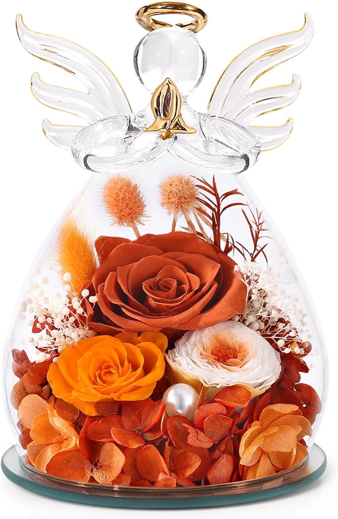 Birthday Gifts for Women Mom Preserved Roses in Glass Angel Figurines Fresh Flowers for Delivery Forever Flowers Eternal Rose Valentines Day for Grandma Sister Wife from Daughter