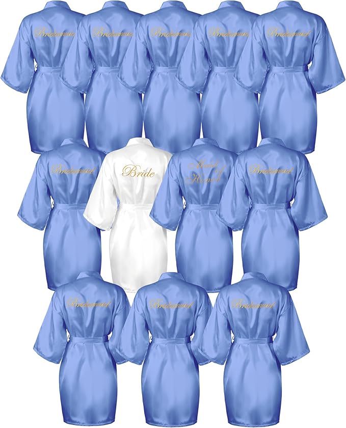 Jecery 12 Pcs Bridesmaid Robes Bride Kimono for Wedding Day Satin Embroidered Bridal Party Robes