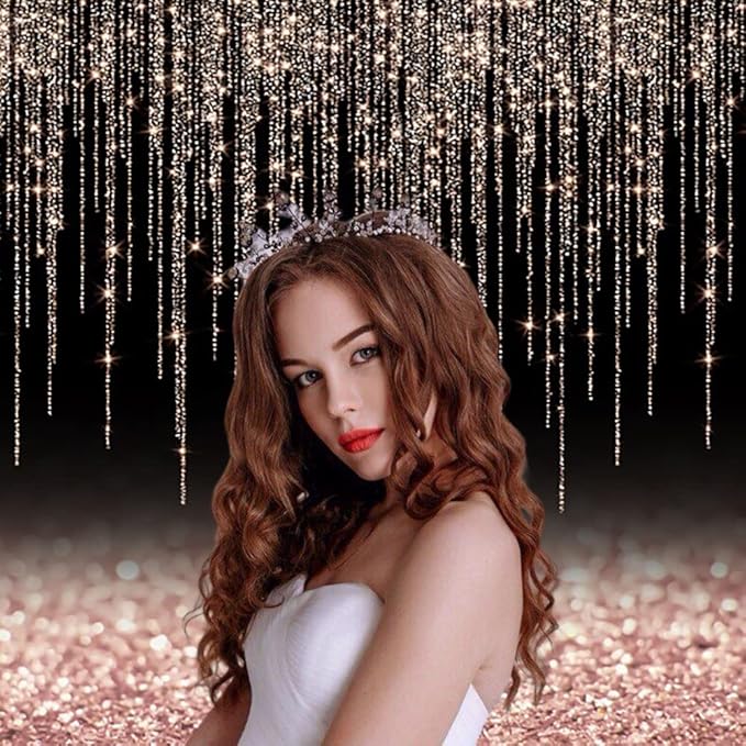 Black and Rose Gold Backdrop 10x6.5ft Glitter Photography Background for Girl Women Birthday Wedding Baby Shower Bridal Shower Vinyl Abstract Backdrop Party Decoration Banner Photo Props