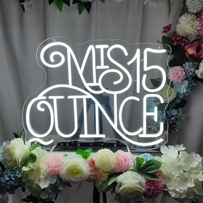Mis Quince Aos Neon Sign for Wall Decor, Luces Led 15 Aos, Children's Room, Bar, Party, Christmas, Wedding Decoration, 39cm, White-8