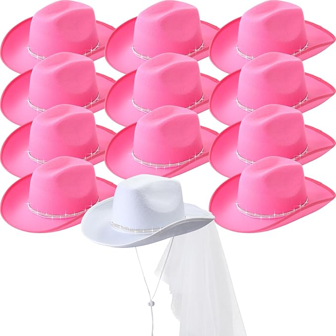 Unittype 12 Pcs Women Cowgirl Cowboy Hats Bachelorette Cowboy Hats for Bridal Shower Wedding Engagement Halloween Cosplay