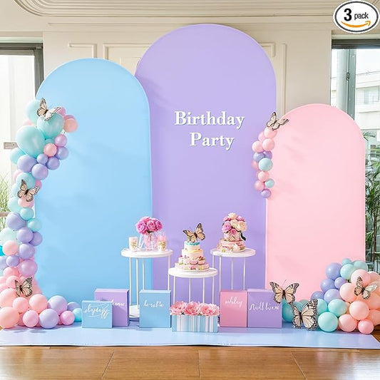 Pink Purple Blue Arch Backdrop Cover 3 Set-7.2FT, 6.6FT, 6FT Spandex Fitted Wedding Arch Stand Covers for Baby Shower Birthday Party Wedding Ceremony Photo Arch Stand Background Decorations
