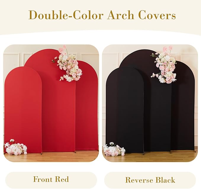 Black and Red Arch Cover 3 Set-7.2FT, 6.6FT, 6FT Arch Backdrop Cover Spandex 2-Color Balloon Arch Stand Covers for Birthday Party Baby Shower Retirement Graduation Photo Background Decorations
