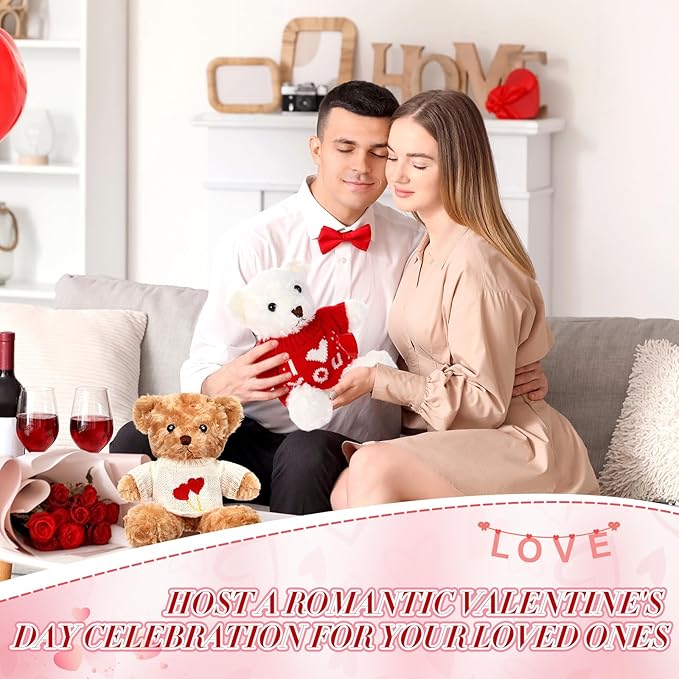 Hungdao 8 Pcs Valentines Bears Bulk 9.84 Inch Valentines Stuffed Animals Bulk Small Cute Plush Bears with Heart Clothes Valentine Gifts for Girlfriend Mother's Day Wedding Birthday Party(Sweet Style)