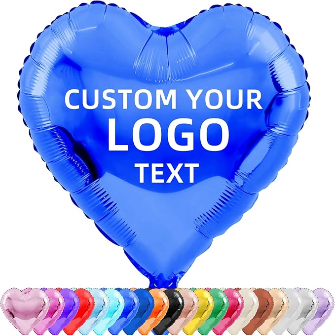 Custom Foil Balloons – Personalized Round & Heart Shaped Balloons for Logo, Text or Photo – Event, Birthday, Wedding, Business Promotion (heart, 50)