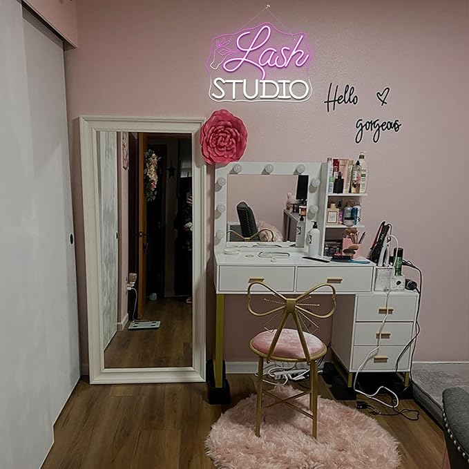 Lash Studio Neon Sign Eyelashes Room Neon Signs For Wall Decor Dimmable Led Light Spa Beauty Makeup Salon Studio Barber Shops Decoration Lash Tech Gifts Usb Powered 14.6" X 7.5"