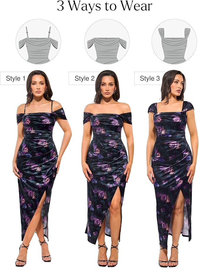 Popilush Womens Shapewear Maxi Dress Multi Way Wear Off The Shoulder Bodycon Long Cocktail Formal Dresses