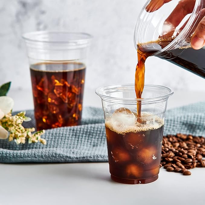 Lilymicky 1000 Pack 12 oz Clear Plastic Cups, PET Disposable Drinking Cups, Crystal Clear, Perfect for Ice Coffee, Smoothie, Soda, or Any Cold Drinks