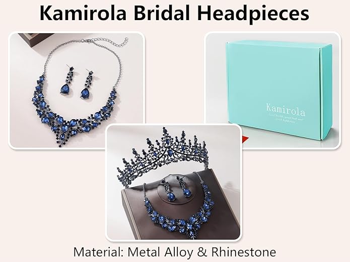 Kamirola Tiaras and Crowns for Women,Tiaras Earrings Necklace, Crystal Bridal Jewelry Set（TR83