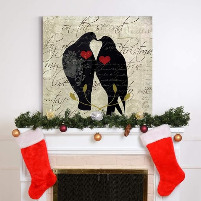 Renditions Gallery Twelve Days of Christmas Wall Art, Two Turtle Doves, Lovely Winter Artwork, Kissing Birds, Premium Gallery Wrapped Canvas Decor, Ready to Hang, 32 in H x 32 in W, Made in America