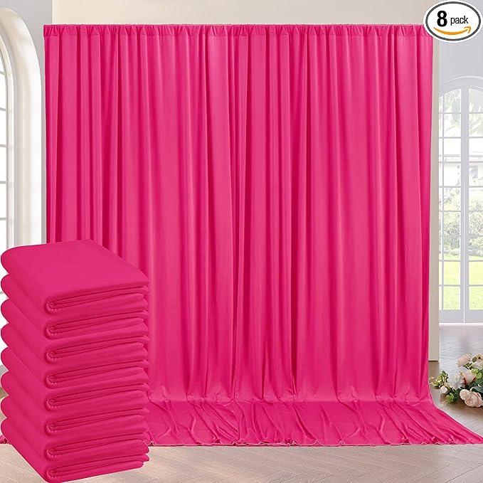 40ft x 10ft Fuchsia Wrinkle Free Backdrop Curtains for Parties,8 Panels 5×10ft Thick Silky Polyester Hot Pink Photo Backdrop Drapes Curtain for Barbie Party Wedding Birthday Baby Shower Photography