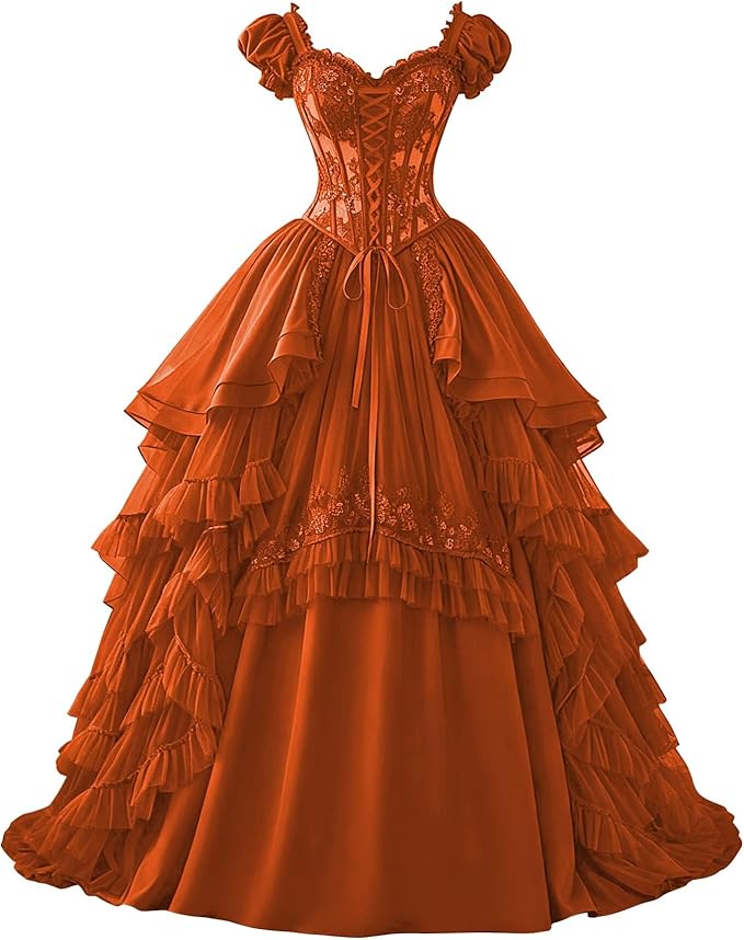 Ftupza Gothic Wedding Dresses Lace Appliques 1800s Victorian Dresses for Women Layered Tulle Prom Dress Long Ball Gown