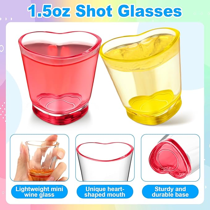 Sabary Valentine's Day Heart Shot Glasses Bulk, 36 Pack 1.5 oz Thick Glass Colorful Shot Glasses for Valentine Galentine Party Supplies, Party Favors, Table Decor
