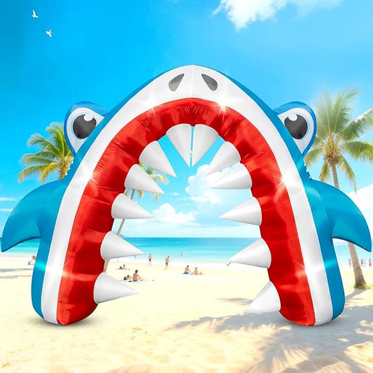 Eyourlife 12×8 FT Shark Summer Inflatable Arch, Giant Outdoor Blow Up Yard Decoration with Built-in 6 LED Lights for Pool Stage Event Birthday Party Ocean Theme Luau Beach Party Take Photos