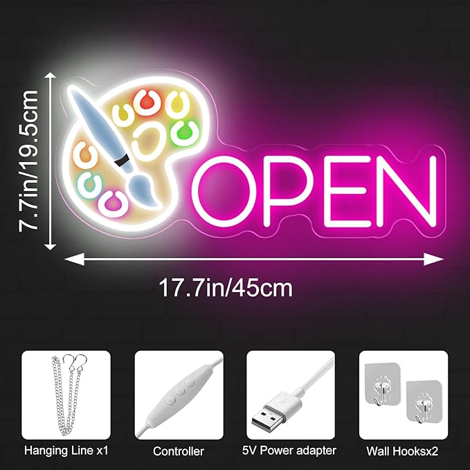 Paint Tray Open Neon Sign Custom Art LED Light Painting Room Wall Decor Paint Palette Neon Sign Art Studio Decor, 17.7"x7.7"