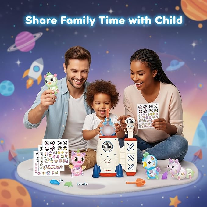 Space Rocket Sticky Balloon with Pump - 219 Pcs DIY Balloon Animals Kit, Creative Sticky Balloon Maker Toy for Kids with Strickers, Accessories, Birthday Gifts for Boys Girls Ages 3+