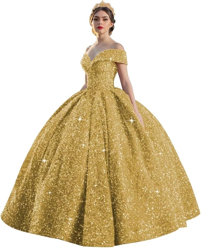 TRHTX Sparkly Sequin Quinceanera Dresses 2024 Off Shoulder Ball Gown Long A-line Sweet 16 Dresses