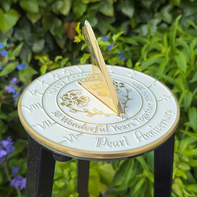 Anniversary Sundial Gift for 30th Pearl Wedding Anniversary in 2025 - Recycled Metal Home Decor Or Garden Present Idea - Handmade in UK for Him, Her Parents Or Couples 30 Year Celebration