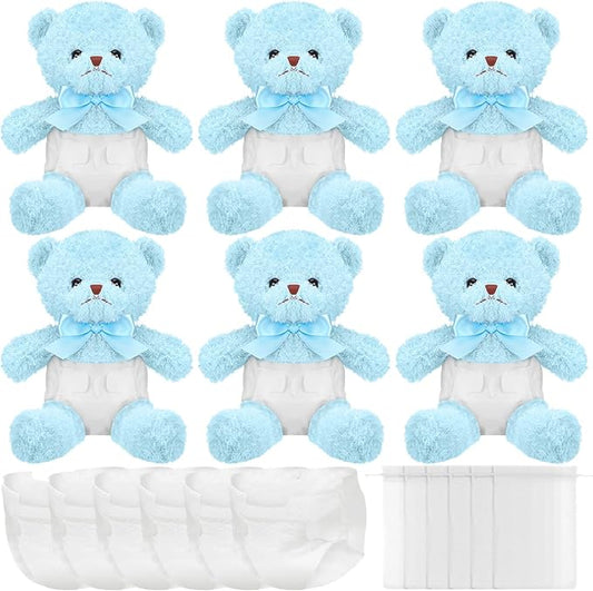 6 Sets Bear Blindfolded Diaper Changing Baby Shower Games Baby Dolls Diapers for Bridal Shower Gender Reveal Games Prizes Gifts for Adults Boys Girls (Blue)