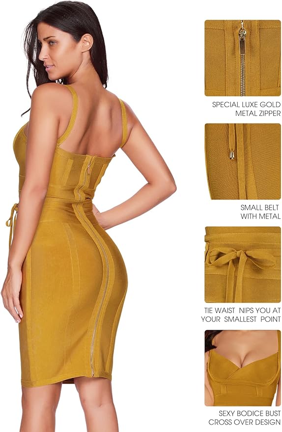 meilun Womens Rayon Belt Detail Bandage Bodycon Party Dress