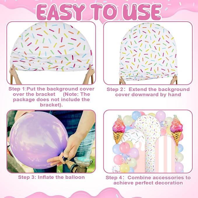 34 Pcs Sweet One Birthday Decorations Pastel Donut Ice Cream Balloon Arch Backdrop Covers Pastel Spandex Arch Backdrop Cover with Ice Cream Foil Donut Balloons for Sweet Birthday Party