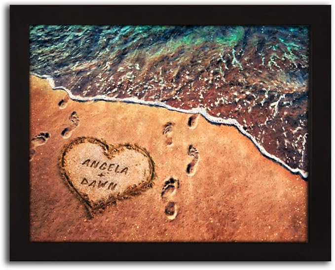 Personal-Prints TOES IN THE SAND | Personalized Romantic Canvas Art Gift with Your Names | Custom for Valentine’s Day or Wedding Anniversary (11"x14" Framed Paper Print)