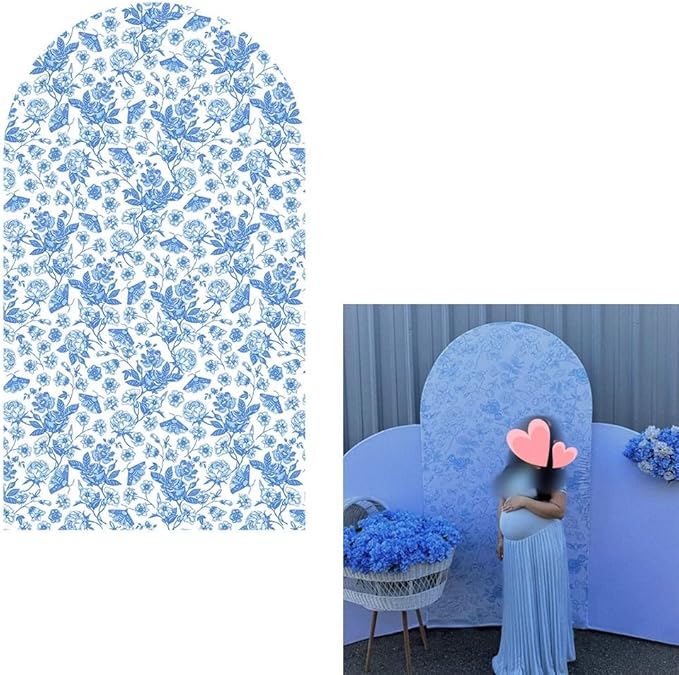 Blue Florasl Arch Backdrop Cover Baby in Bloom Baby Shower Decorations Arch Stand Spandex Covers Afternoon Tea Event Wedding Birthday Party Decors (3x6ft Cover,3855)
