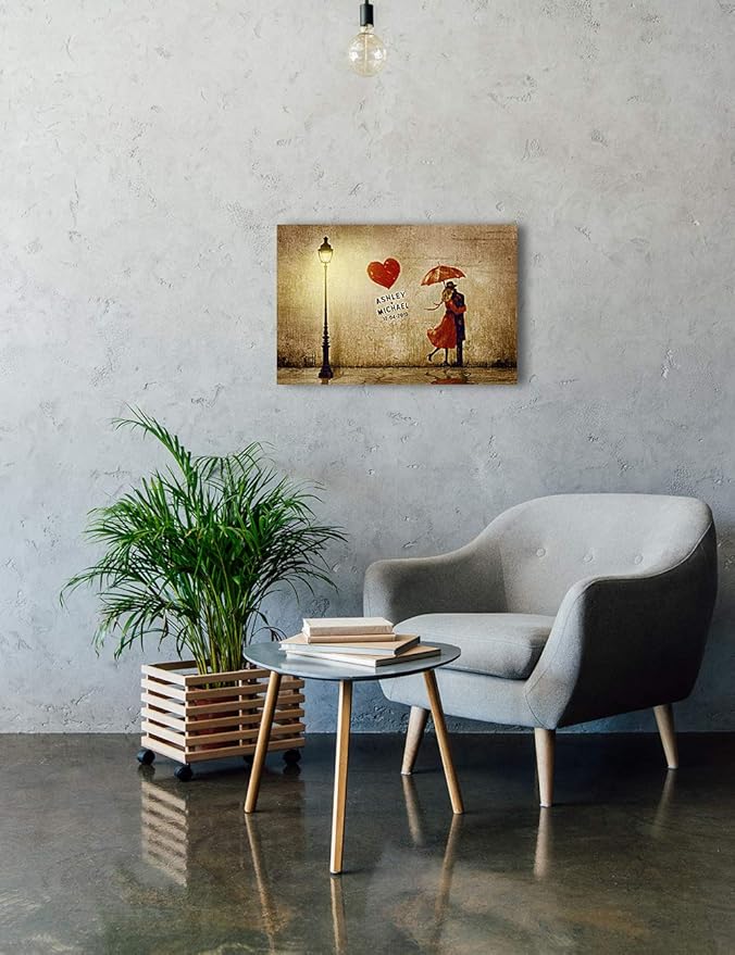 IPIC - Our First Kiss Personalized Canvas Print Artwork for Romantic Anniversary and Wedding gifts; 24x16
