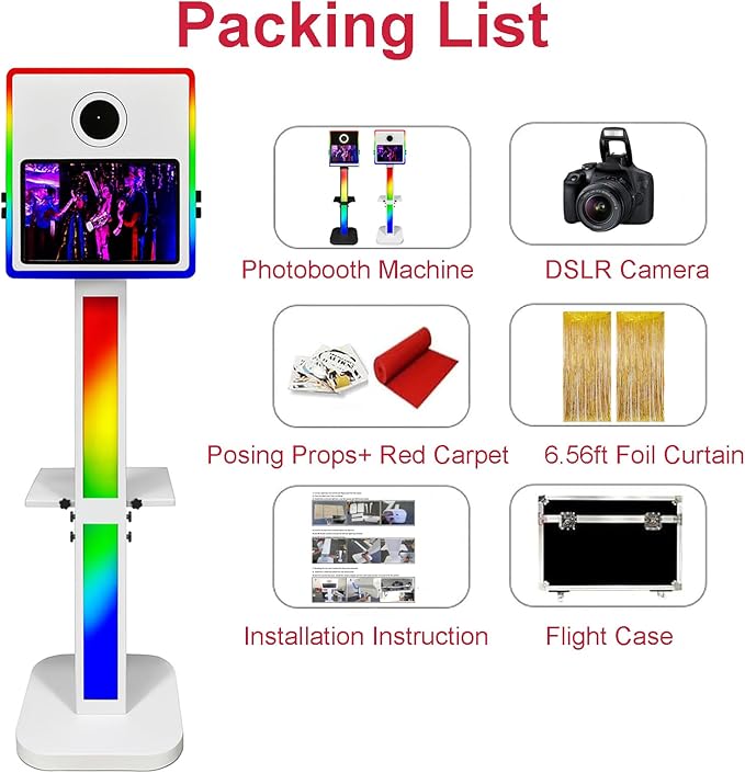 Mirror Photo Booth with Camera, Portable DSLR Photobooth Machine 15.6" Touch Screen Selfie RGB Lights Stand for Events Wedding Birthday School Party (Black Color + Camera)
