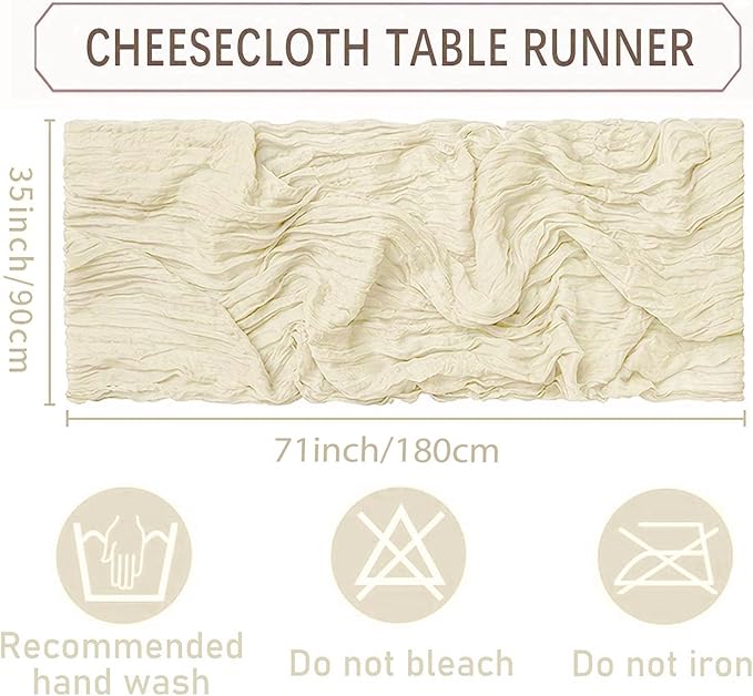 20 Pack Beige Cheesecloth Table Runners 35 x 71 Inch Rustic Boho Gauze Christmas Table Runner for Wedding Arch, Party Decoration, Bridal Shower, Reception, Farmhouse Dining Decor