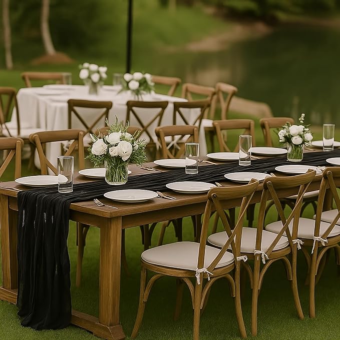 12 Pack 10FT Cheesecloth Table Runner 120 Inch Rustic Boho Gauze Cheese Cloth Table Runner for Wedding Baby Shower Bridal Shower Birthday Party Home Decorations (Black, 10ft x 12pcs)
