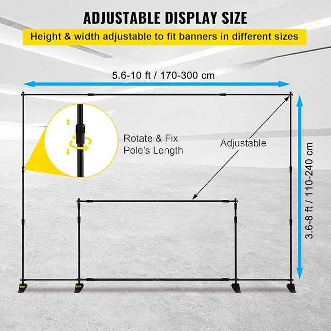 VEVOR Backdrop Stand 10 x 8 Ft, Height Adjustable Background Stand with 1 Carrying Bag, Photo Backdrop for Party Wedding Studio Trade Show