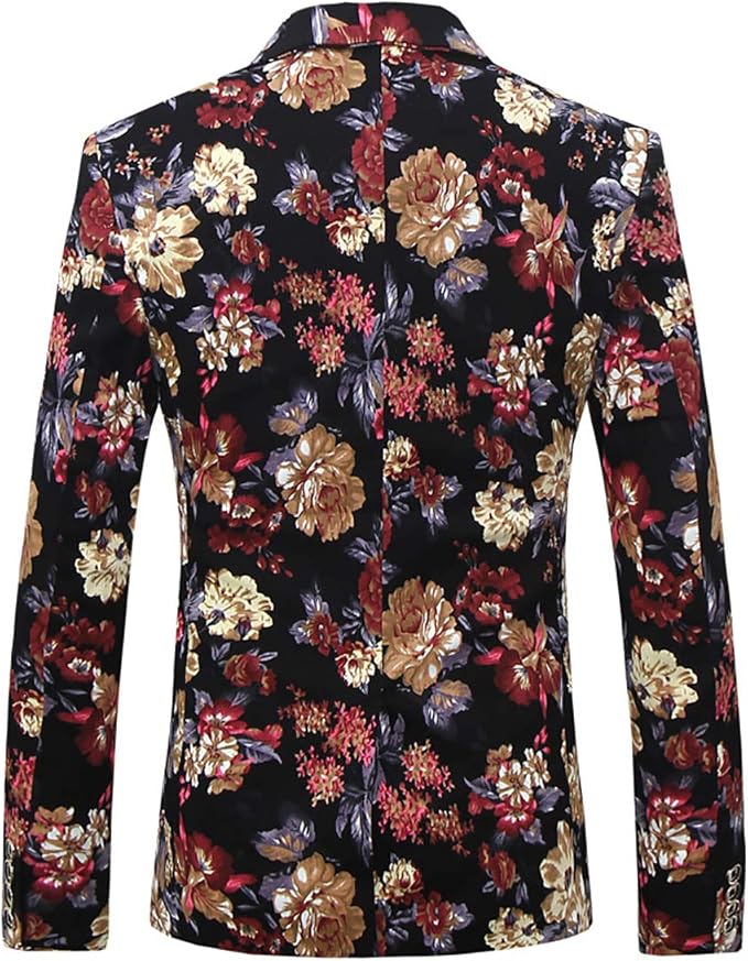 Cloudstyle Mens 2 Piece Suit Notched Lapel Sport Coat Floral One Button Slim Fit Tweed Suit