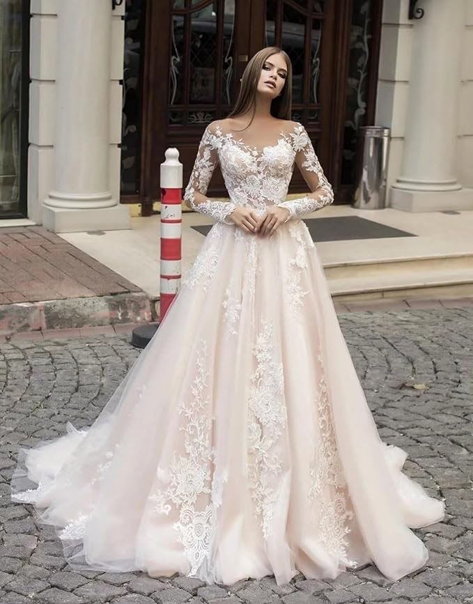 Boho Lace Wedding Dresses for Bride 2026 Tulle Long Sleeve Wedding Dress Ball Gowns Satin Mermaid Bridal Gown