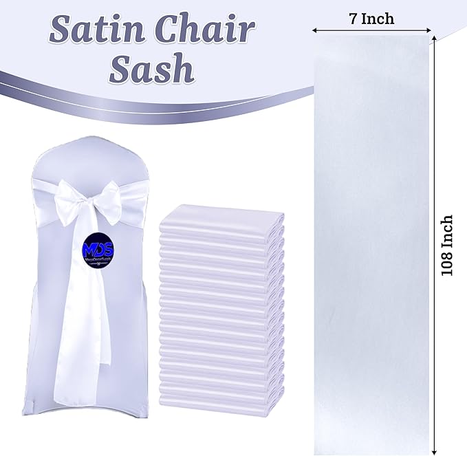 VDS Satin Chair Sashes Chair Cover Back Tie Sateen Bows Ribbon for Wedding Birthday Graduation Engagement Ceremony Event Party Banquet Venue Hotel All Dining Chair Decoration (40PC) (White)