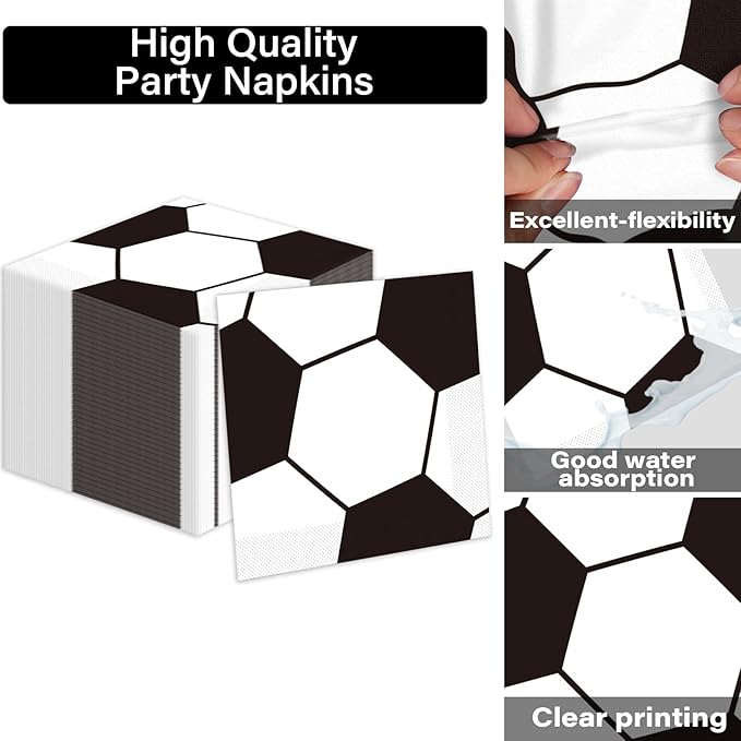 50 Guests Soccer Plates and Napkins Party Supplies Soccer Birthday Party Decorations Disposable Tableware Set Soccer Ball Dinnerware Favor for Party Decoration Favors, 200PCS