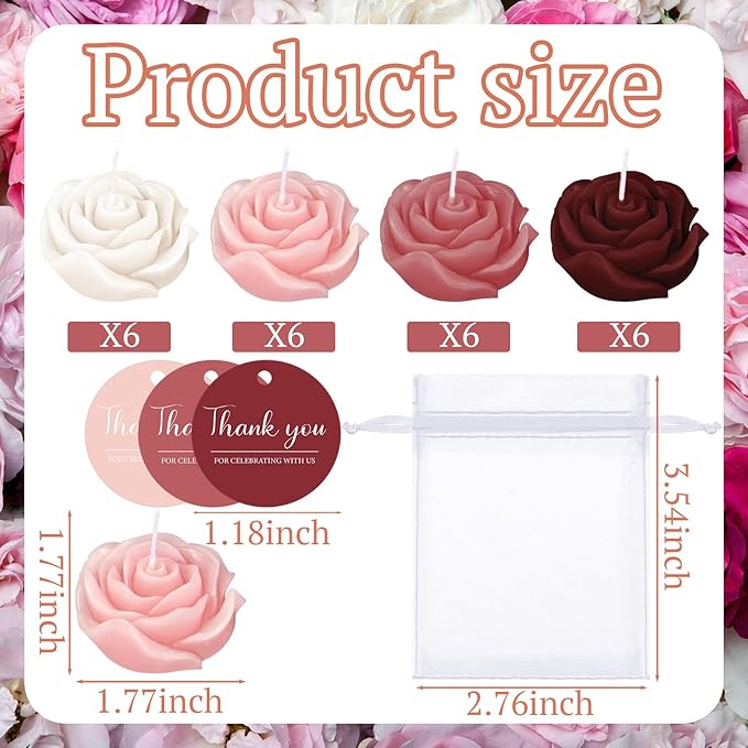 Treela 50 Set Flower Candles Wedding Favor for Guests Mini Burgundy Rose Shaped Tealight Candles for Return Gift Wedding Birthday Bridal Shower Housewarming Party