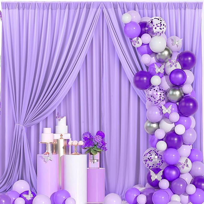 30 ft x 10 ft Wrinkle Free Lavender Backdrop Curtain for Parties, Polyester Light Purple Photo Backdrop Drapes 6 Panels 5x10ft for Baby Shower Photoshoot Wedding Birthday Party Photography Curtains