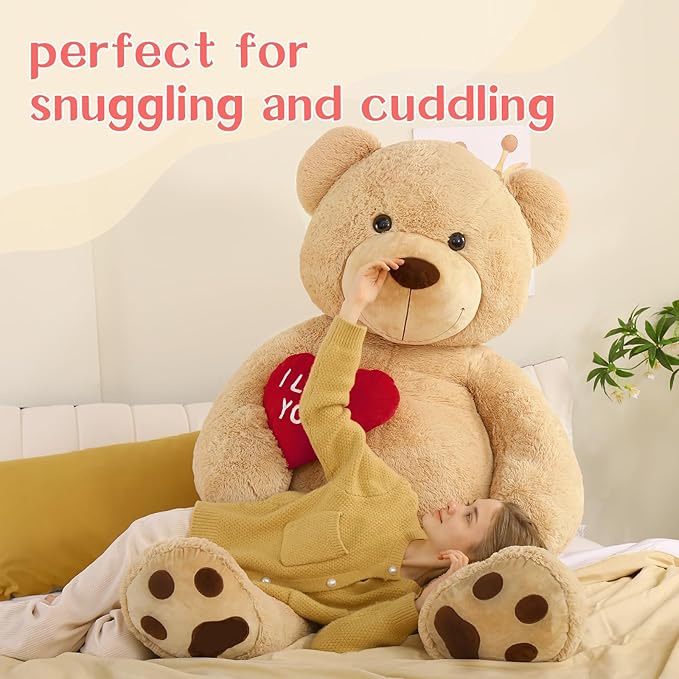 Red Heart Giant Teddy Bear 6ft, Big Teddy Bear Stuffed Animals with Embroidered I Love You for Girlfriend Christmas Birthday, Huge Valentines Teddy Bear Gifts (Brown, 72 inches)