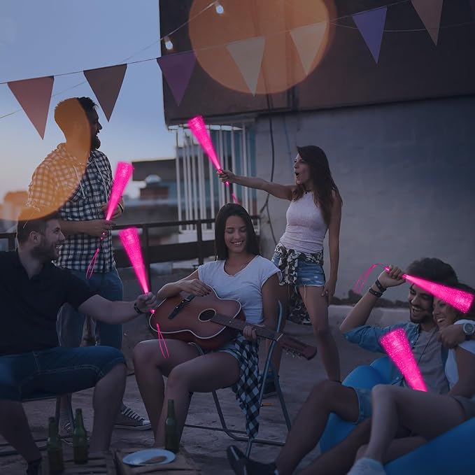 48 PCS Pink Glow Fiber Wands Sticks LED Light Wands 3 Modes Flashing Fiber Optic Light Rod Bulk Fiber Optic Wands Glow in The Dark Party Favors for Bar Wedding Party Supplies