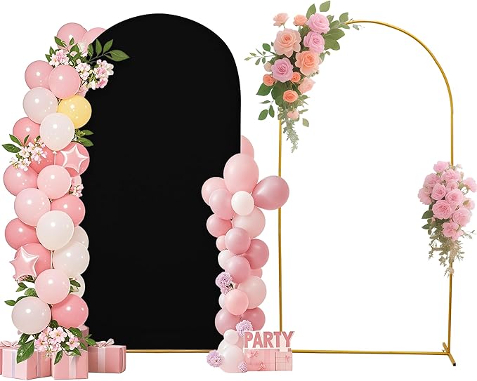 Metal Arch Stand with Spandex Covers, Set of 3, Wedding Party Decorations (Black, 7.2FT)