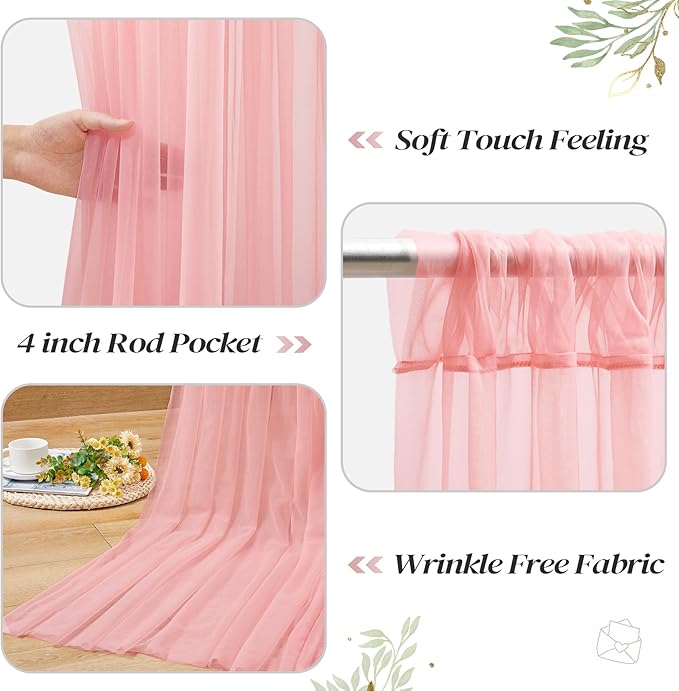 30ft x 10ft Dusty Rose Backdrop Curtain with Lights String for Parties, Sheer Tulle Wedding Photo Backdrops Drapes for Baby Shower Birthday Party Decorations Background for Photography