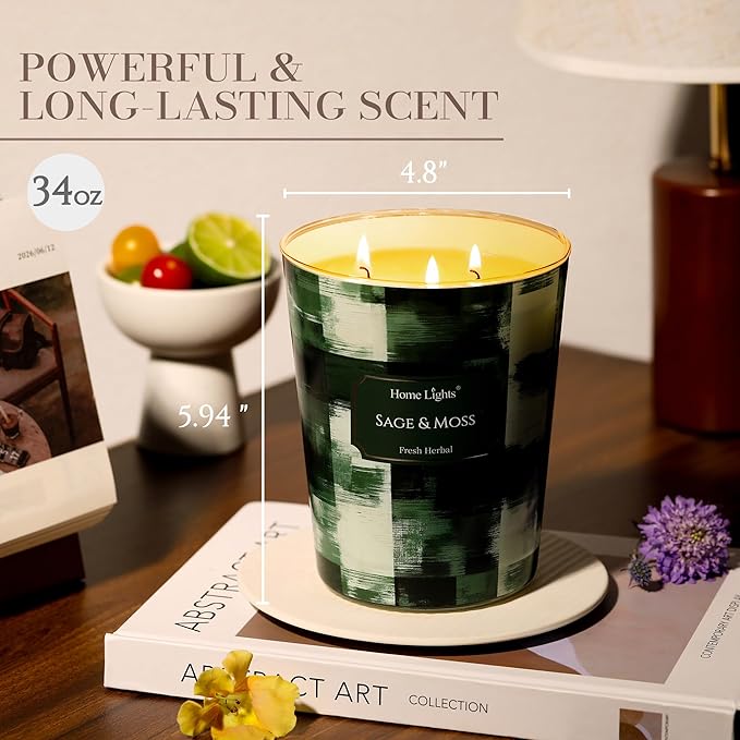 HomeLights Scented Candles | Large Jar 34 Oz Natural Soy Candle | 130 hrs Long-Lasting with 3 Wicks | Scandinavian Minimalist Home Decor | Gifts for Mom & Women, Coconut Island