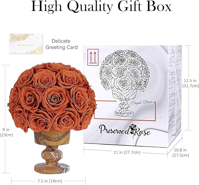 Forever Flowers 31 Preserved Roses in Marble Vase, Flower for Delivery, Eternal Roses Romantic Gift for Her, Table Centerpiece for Home Decor, Valentine’s Day Gift Vintage Orange