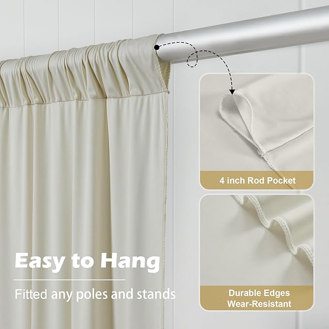 50 ft x 10 ft Wrinkle Free Champagne Backdrop Curtain for Parties, 10 Panels 5x10ft Silky Polyester Wedding Backdrop Drapes Photo Back Drop Cloth for Birthday Baby Shower Photography Background