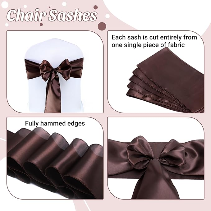 VDS Satin Chair Sashes Chair Cover Back Tie Sateen Bows Ribbon for Wedding Birthday Graduation Engagement Ceremony Event Party Banquet Venue Hotel All Dining Chair Decoration (75PC) (Chocolate Brown)