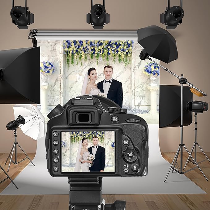 Baocicco 9x6ft Vinyl Luxury Wall Backdrop Photography Vintage Marble Texture Blue Floral European Style Gorgeous Church Background Birthday Wedding Party Decorations Bridal Shower Women Girls Props